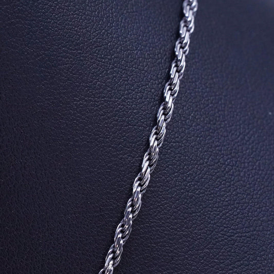 18" 2mm, vintage Italian Sterling 925 silver diamond cut rope chain necklace