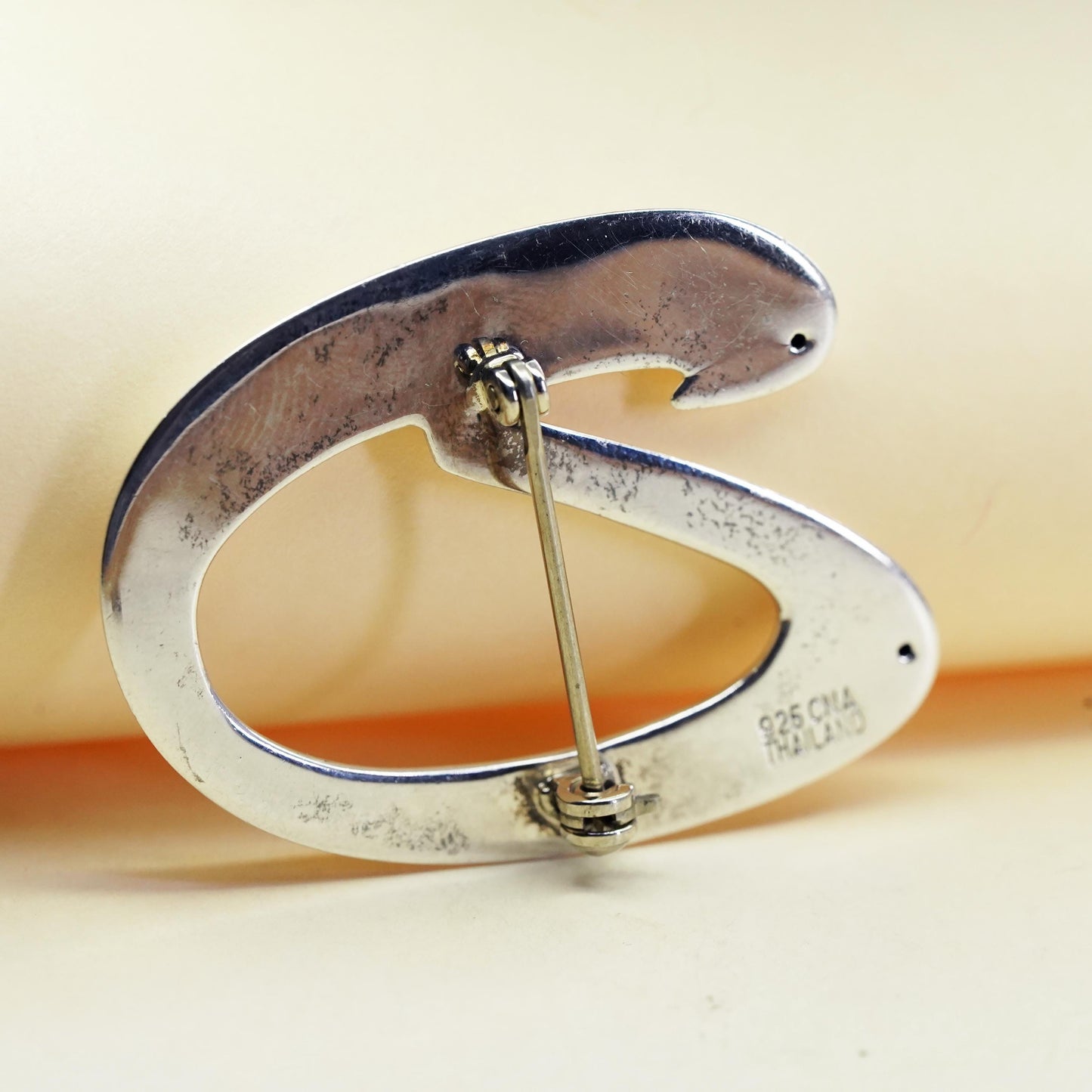Vintage sterling silver brooch, 925 letter D, minimalist, simple designed