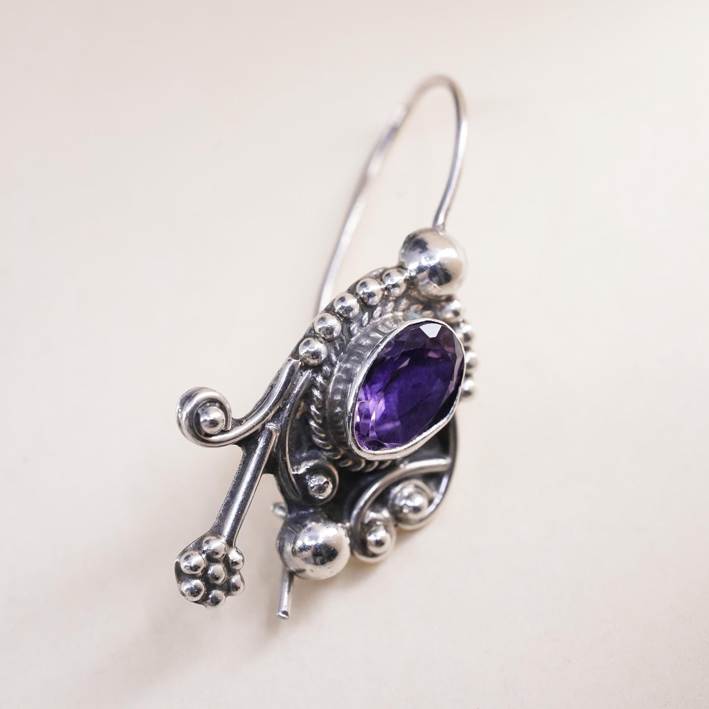 Southwestern sterling silver 925 handmade single earring with amethyst