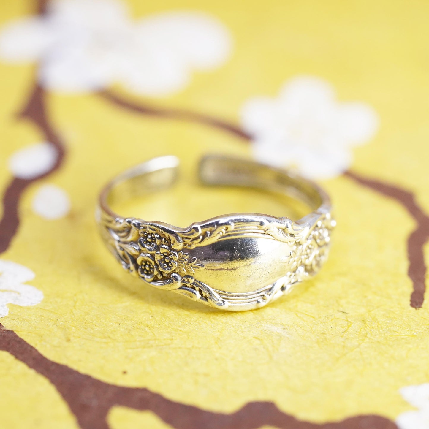 Size 7, adjustable VTG Sterling 925 silver handmade band, Sterling spoon ring