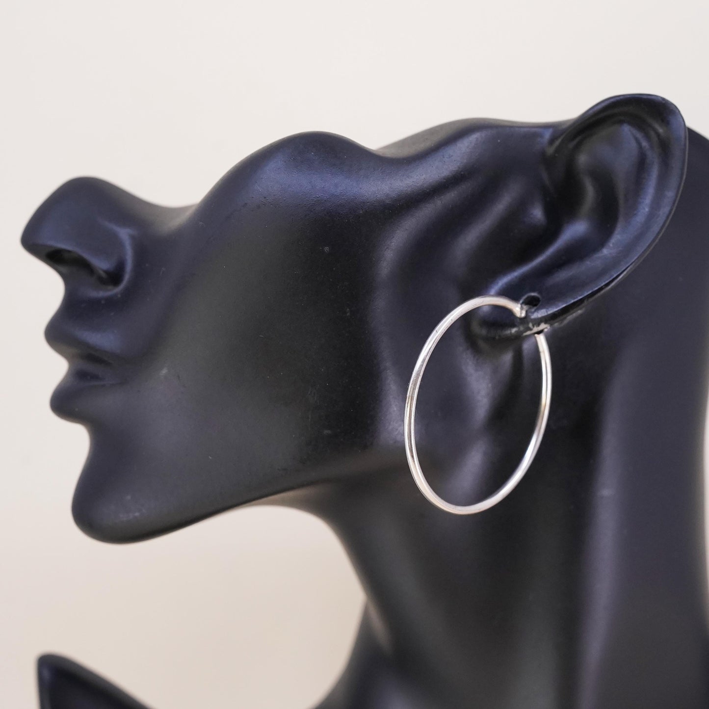 1.75", Vintage sterling silver loop single earring, thin hoop