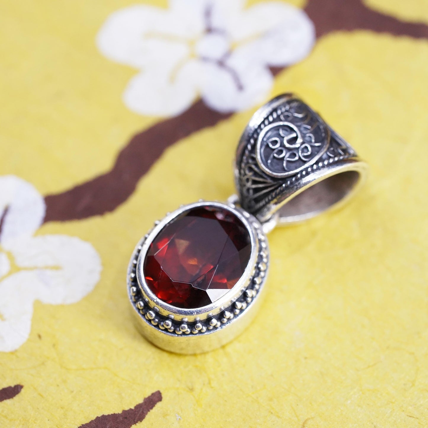 Vintage Sterling 925 silver handmade pendant with ruby