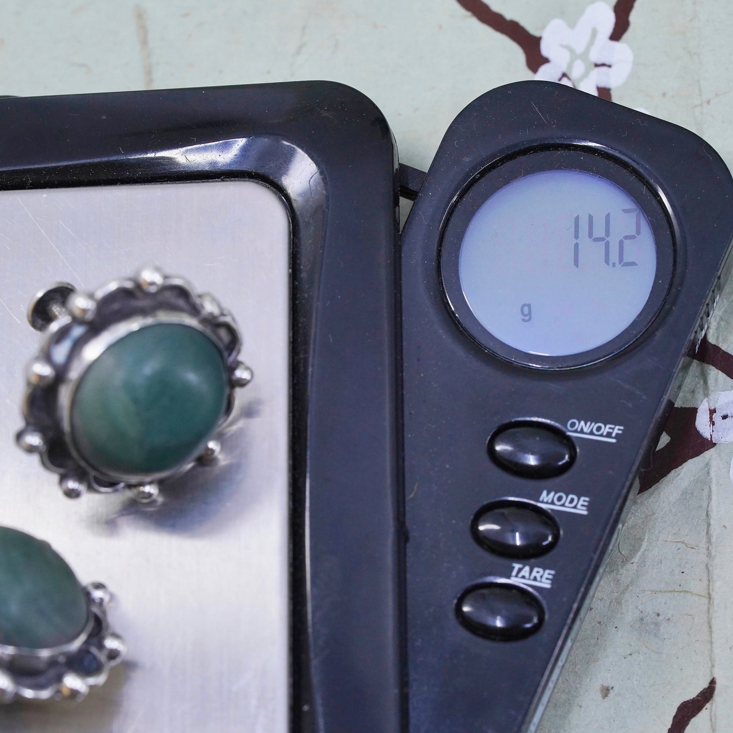 Vintage sterling 925 silver handmade screw back earrings with jade and beads