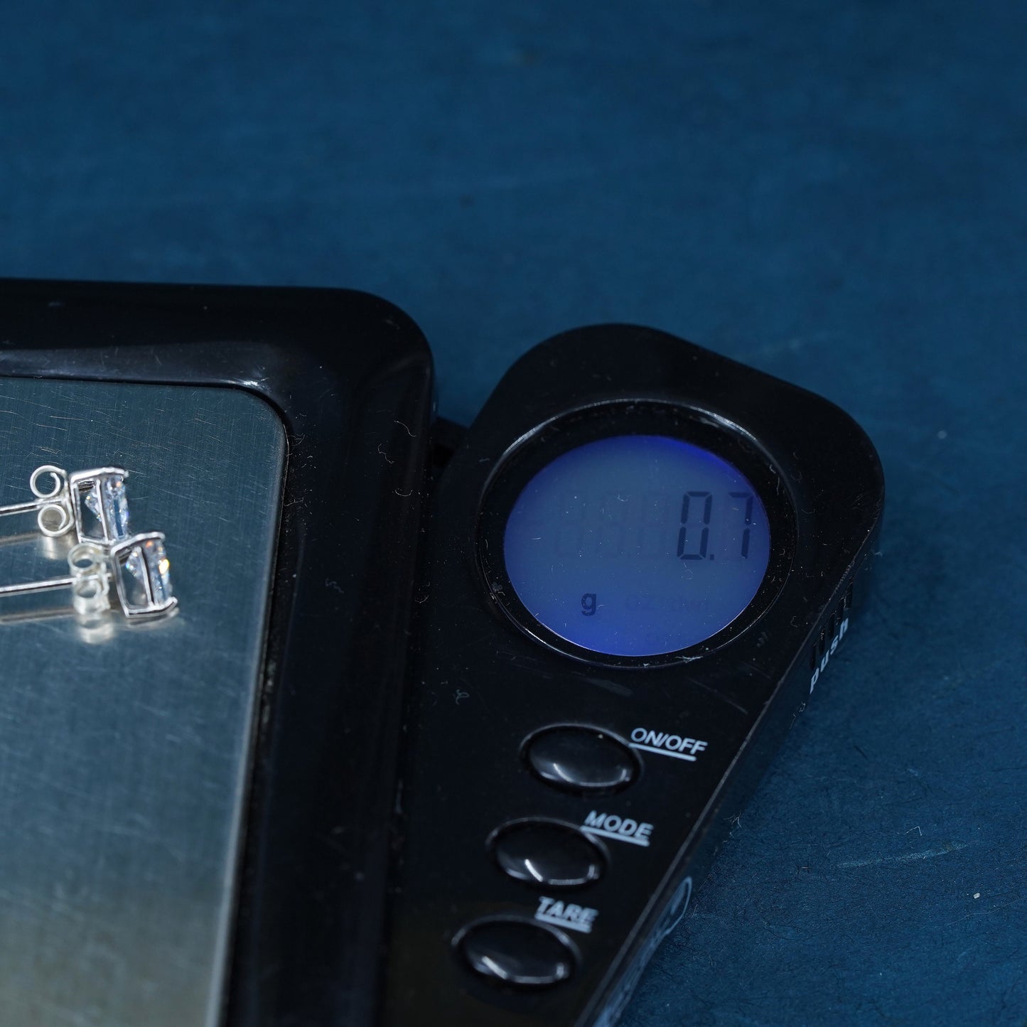 Vintage sterling silver handmade earrings, 925 triangular studs with CZ