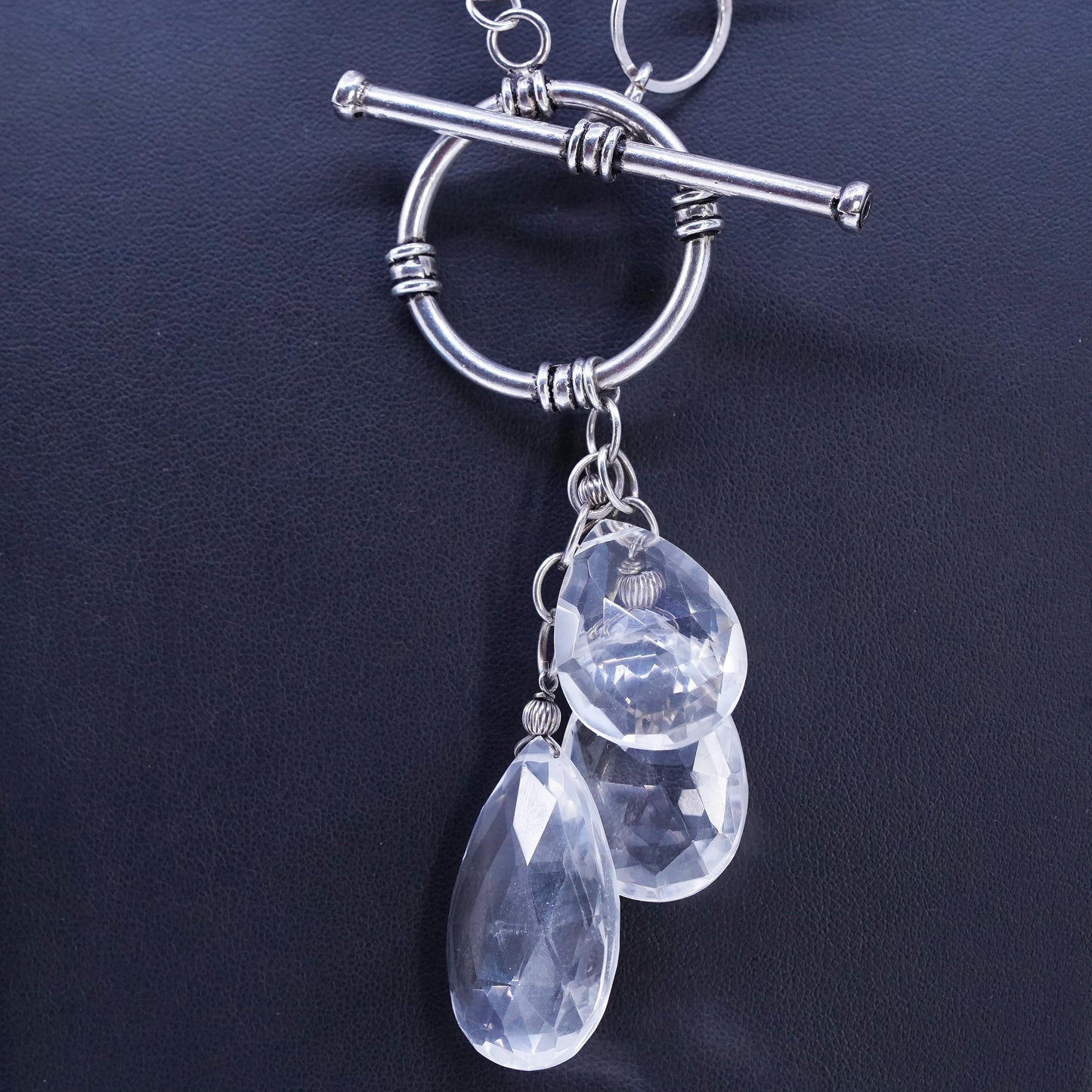 16", Sterling 925 silver flatten circle necklace teardrop crystal pendant