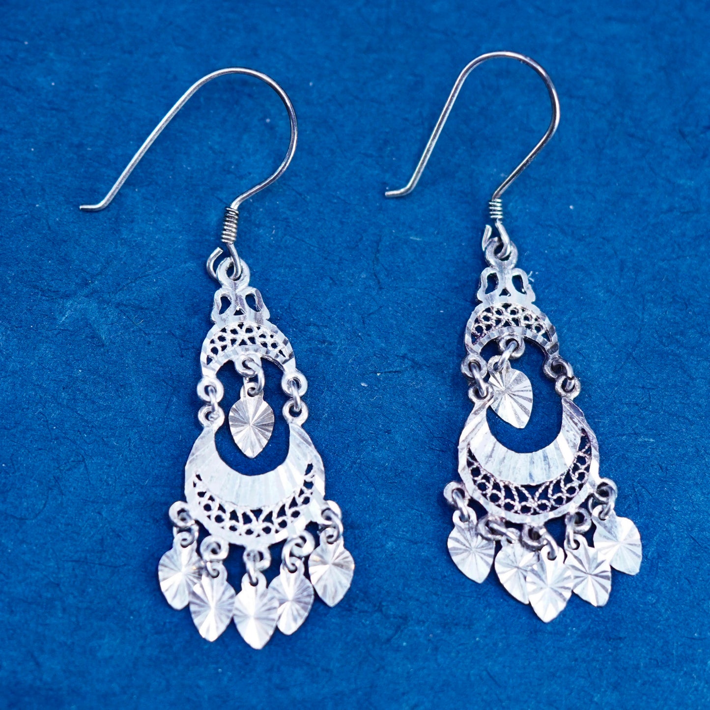 Vintage turkey sterling silver handmade earrings, 925 filigree drops