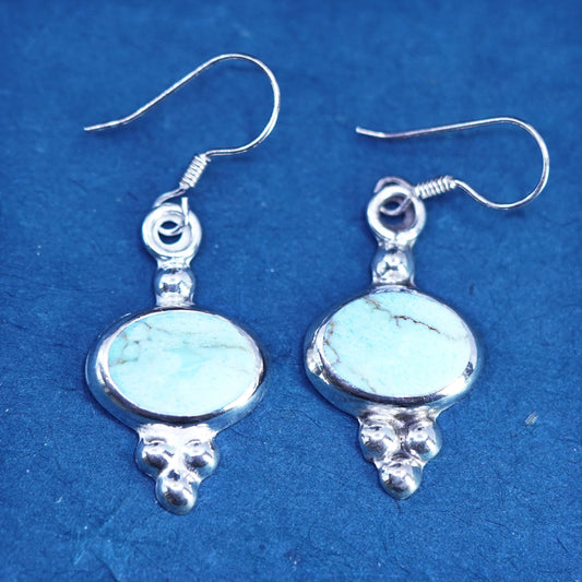 Vintage Sterling 925 silver handmade filigree earrings with oval turquoise