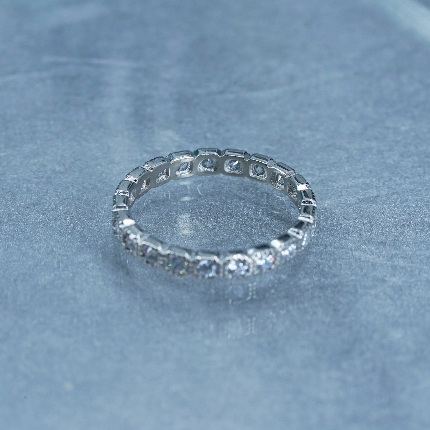 Size 8.25, vintage Sterling 925 silver wedding ring, Cz band