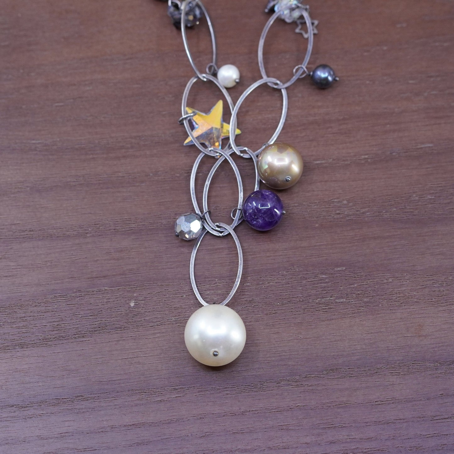18”, amy smania jewelry | sterling silver necklace 925 oval link pearl amethyst