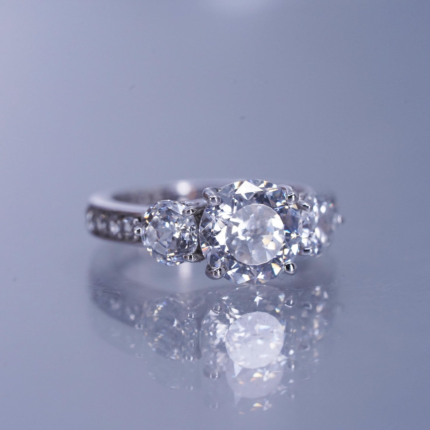 Size 4, vintage Sterling 925 silver statement engagement ring with cluster Cz