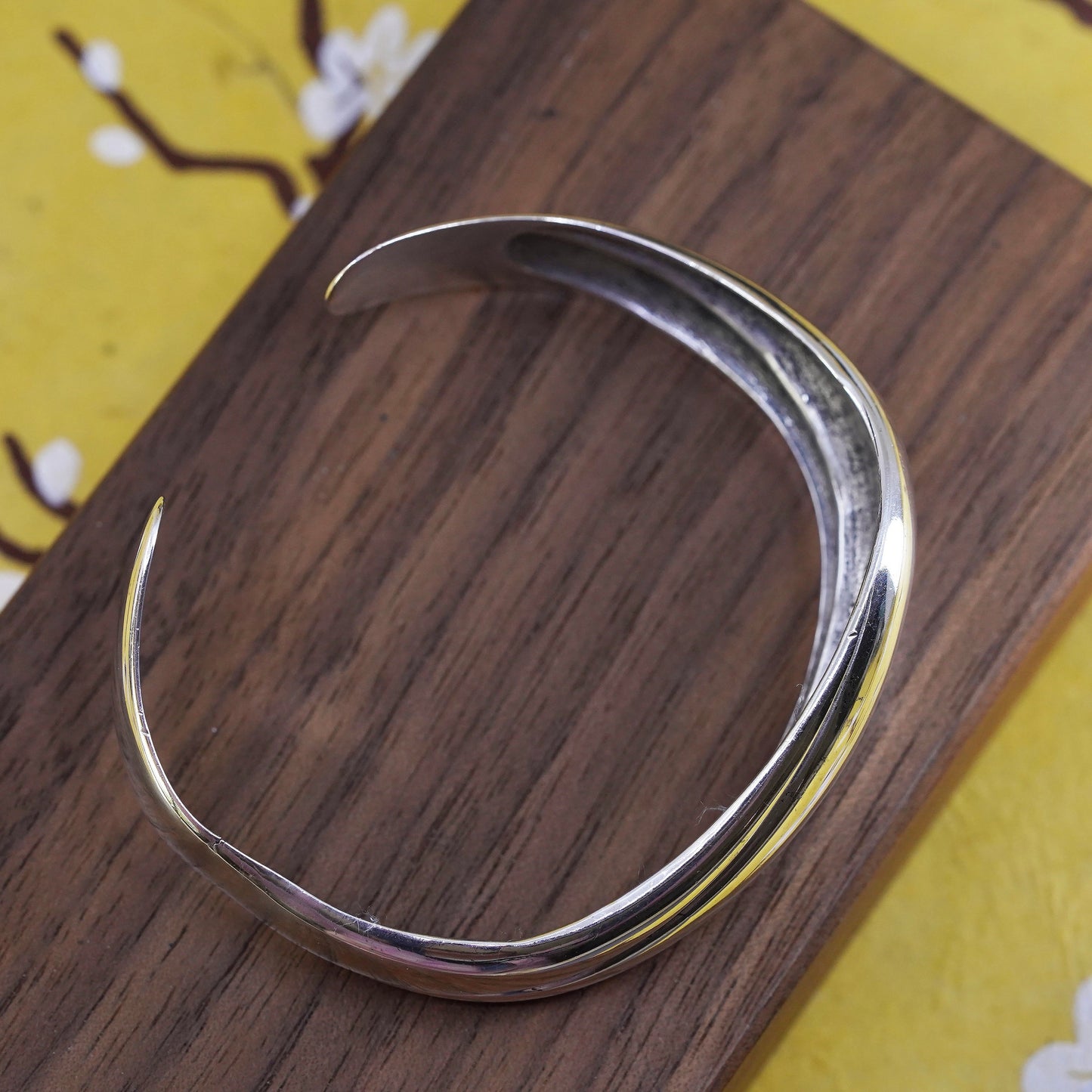 7", Vintage Kabana Sterling silver handmade bracelet, modern 925 wavy cuff