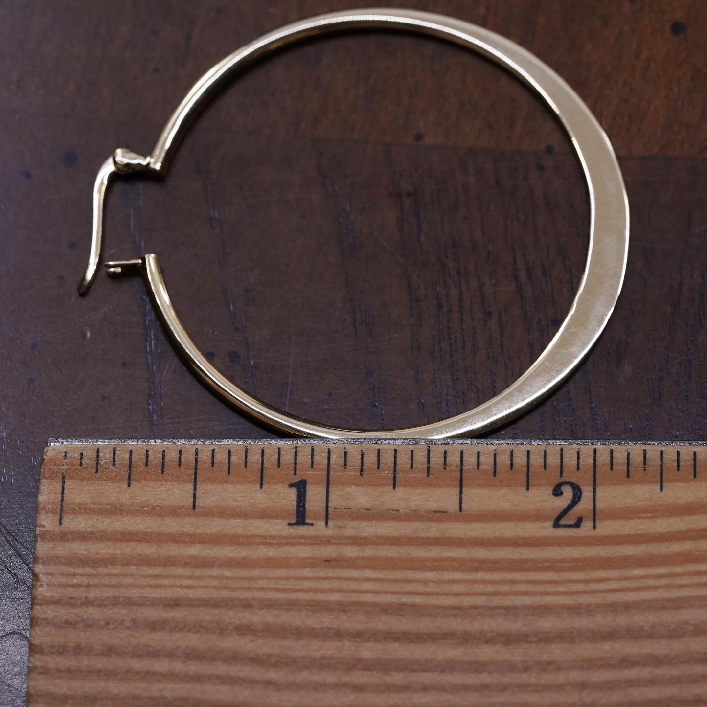 1.75", Vintage vermeil yellow gold sterling silver single earring, flatten hoop