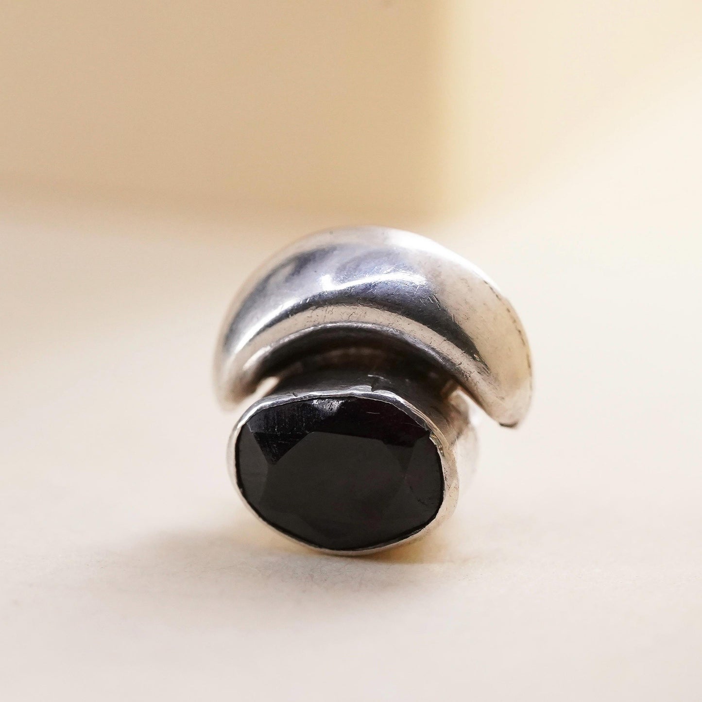 Vintage handmade single earring. Sterling 925 silver stud with garnet