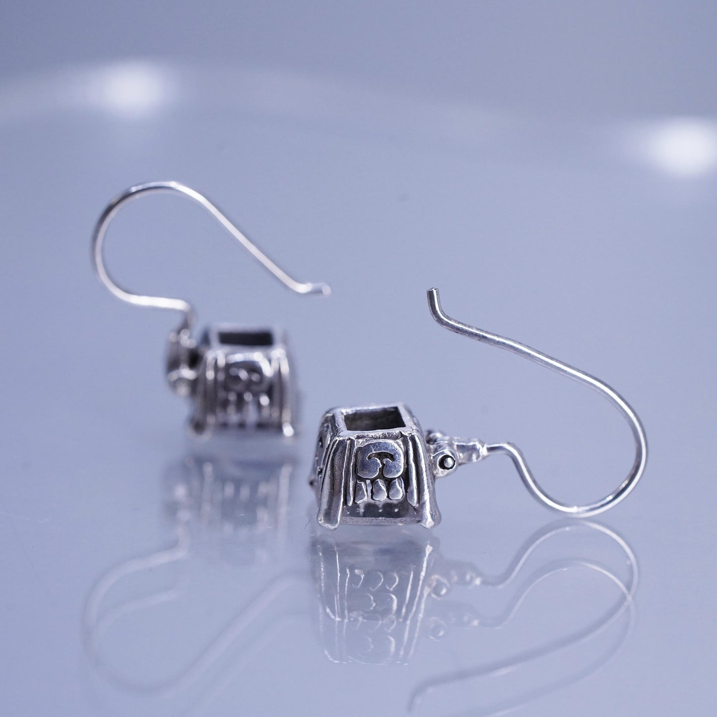 Vintage Israel Sterling 925 silver handmade square earrings with Cz