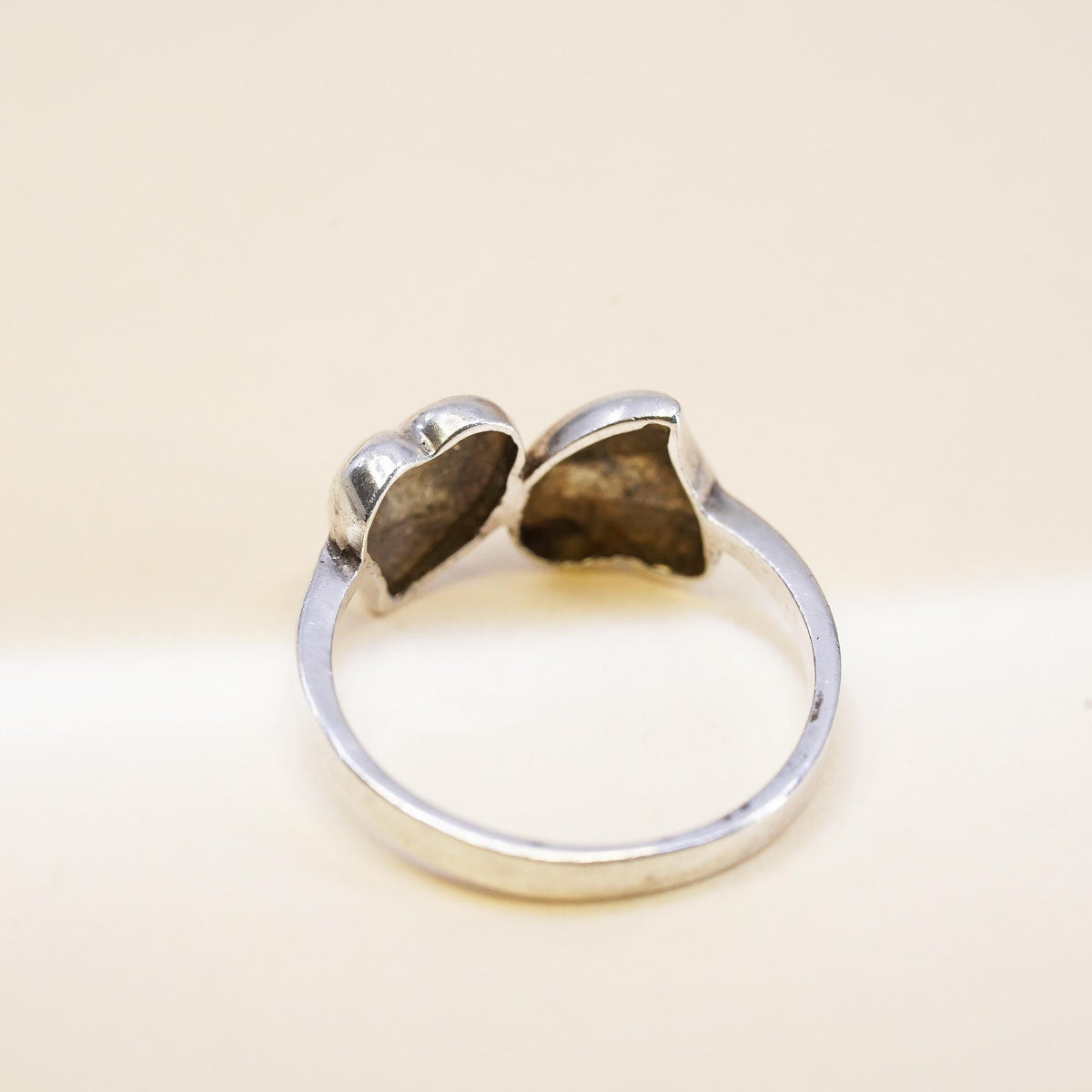 Size 6, Vintage sterling silver handmade ring, 925 double heart band