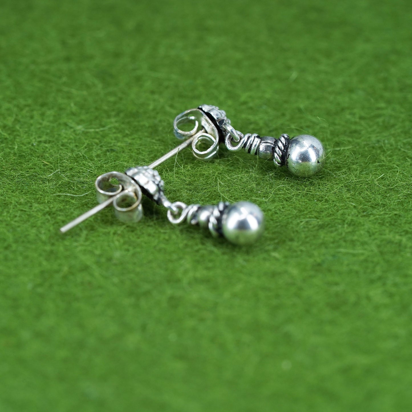 Vintage sterling silver handmade earrings, 925 beads dangles
