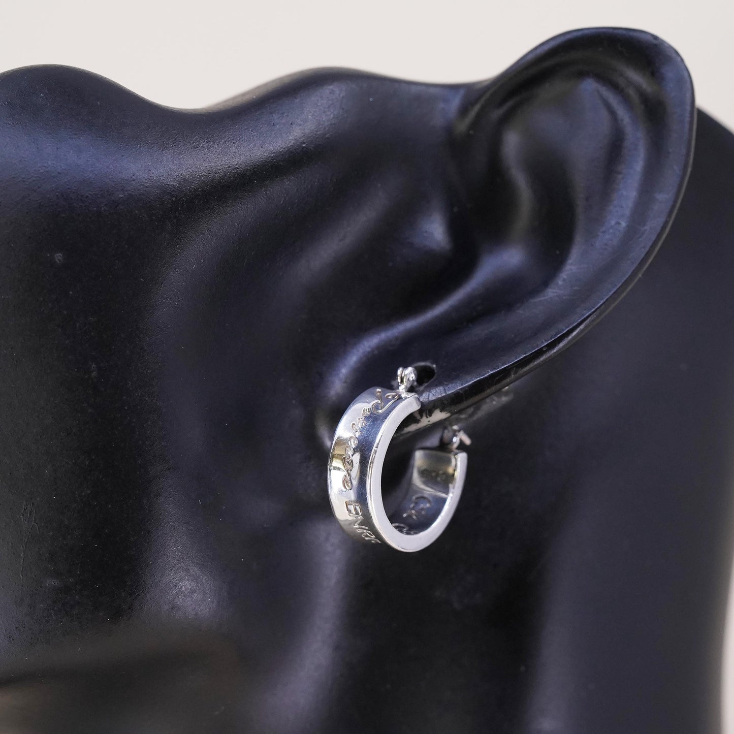 0.5”, Sterling Silver CM 20yr celebration ladies wide huggies earrings 6mm wide