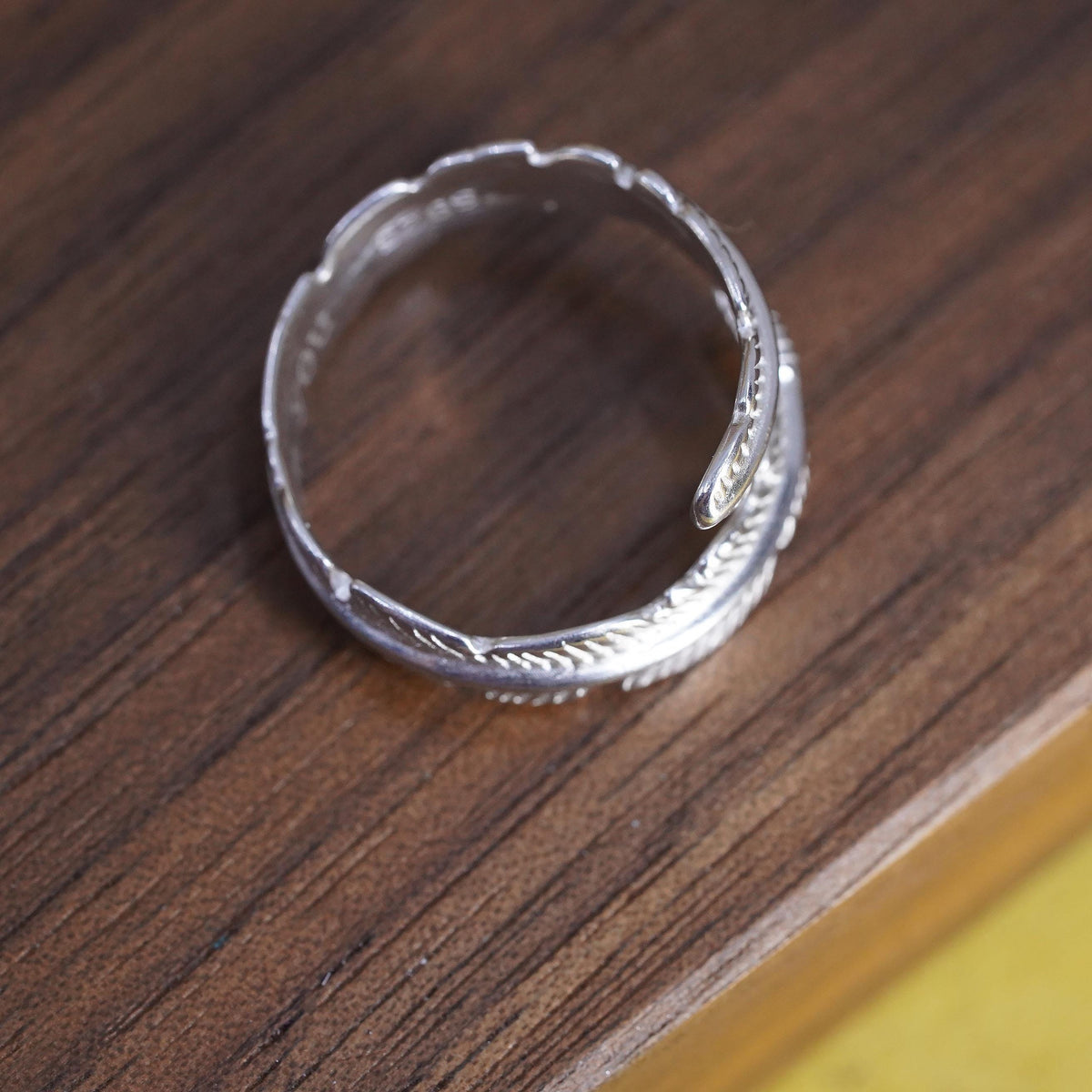 Size adjustable, vintage Sterling silver handmade ring, 925 feather wrap band