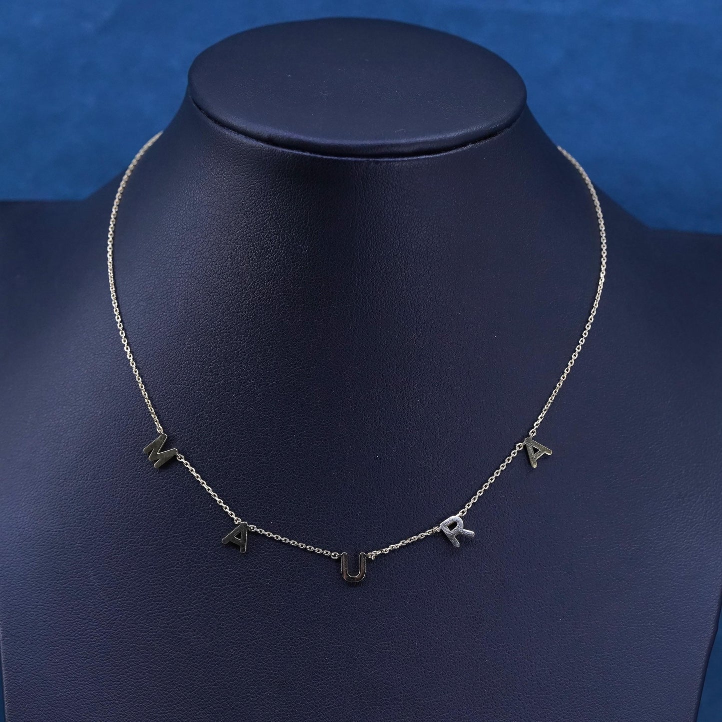 14", vermeil gold Sterling silver necklace, 925 circle chain name Maura pendant