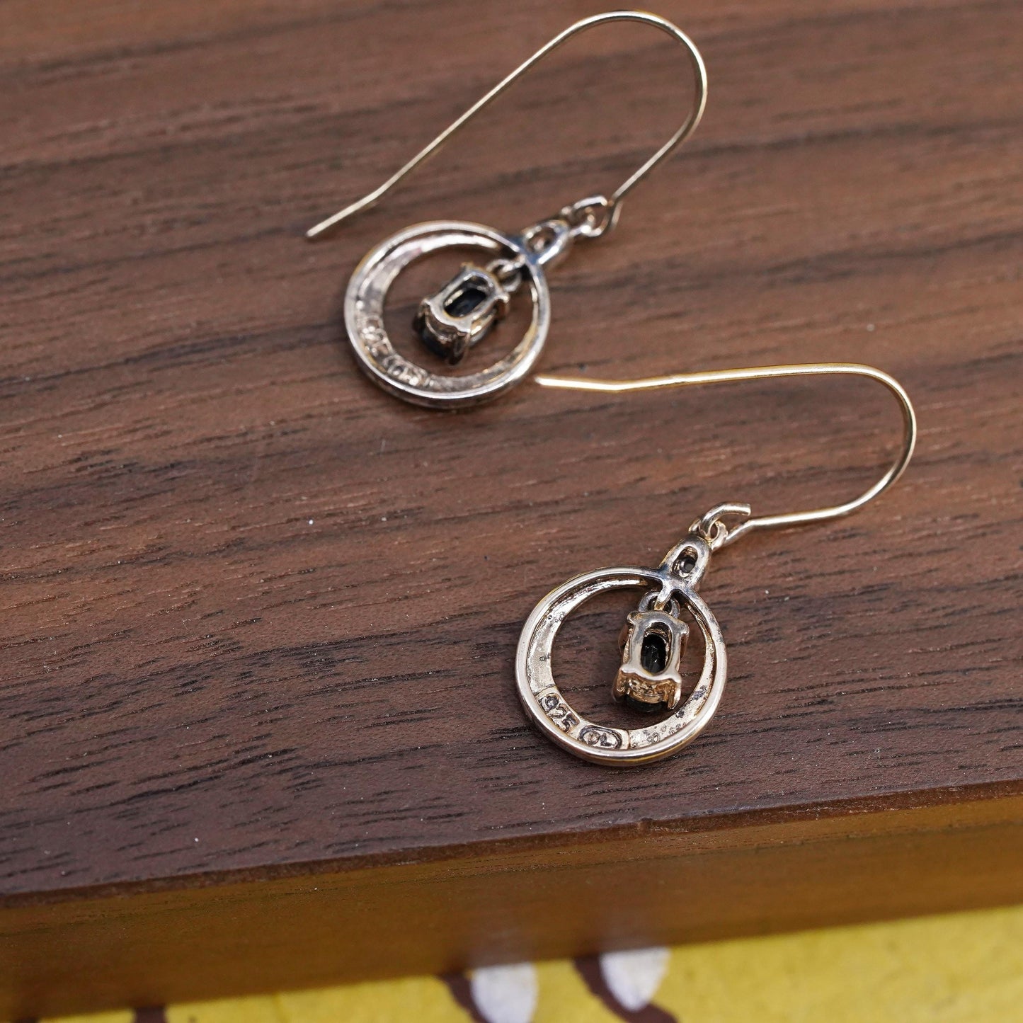 vermeil gold plated Sterling 925 silver circle earrings sapphire and diamond
