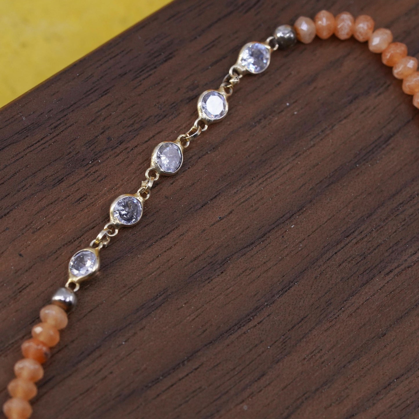 6.5+1.5”, VTG Sterling silver handmade bracelet, rose pink quartz beads chain