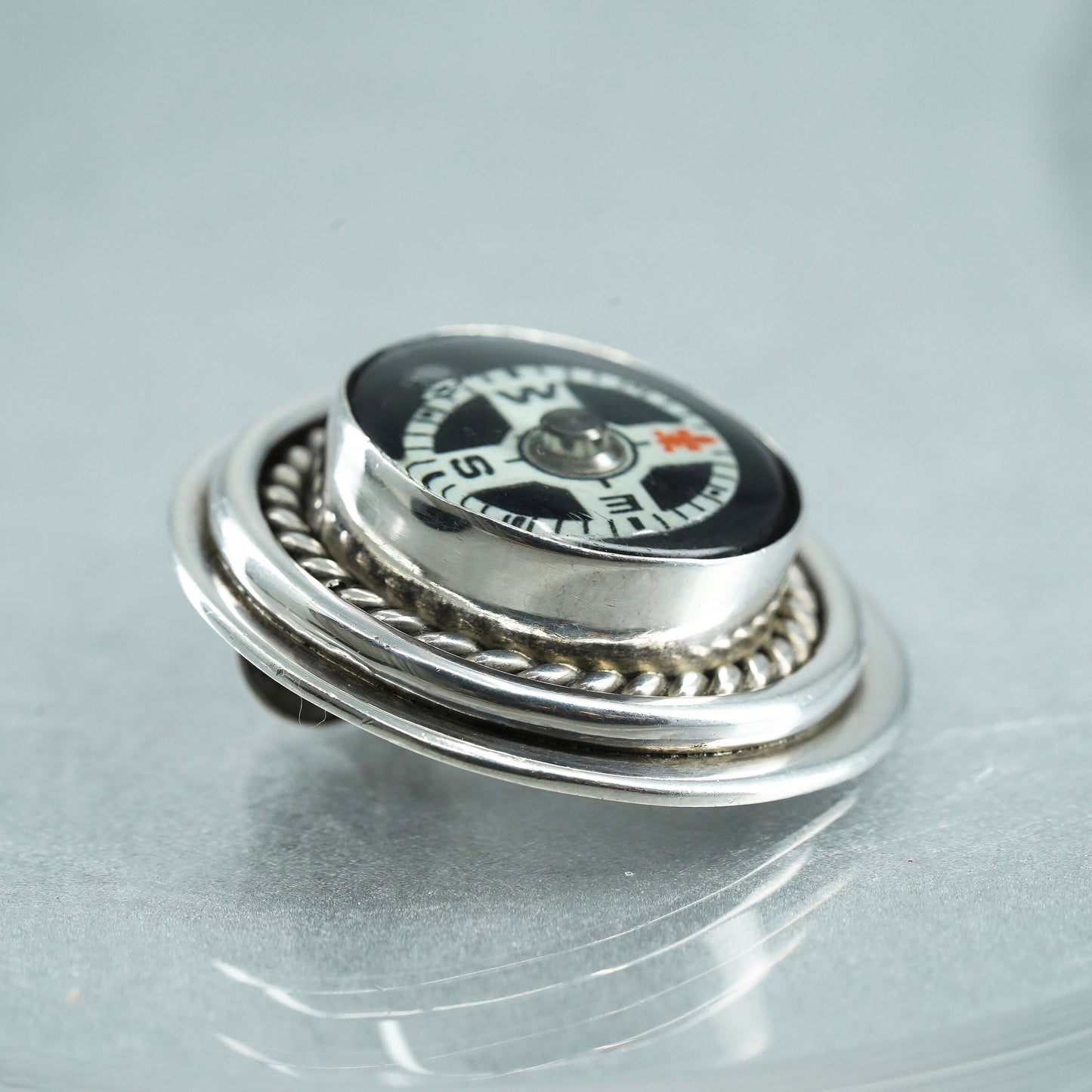 Vintage Mexican sterling 925 silver handmade compass pendant