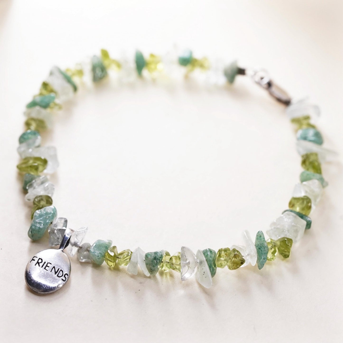 7.5”, peridot citrine agate beads sterling 925 silver bracelet friends charm