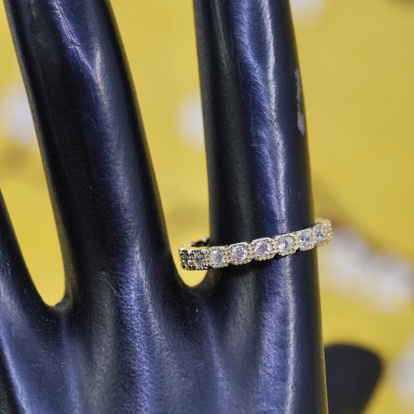 Size 7, VTG vermeil gold over Sterling silver ring, 925 stackable band with cz