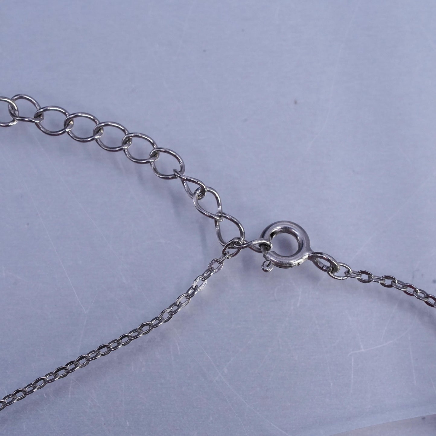 16+2", vintage Sterling 925 silver circle necklace with cz evil eye pendant