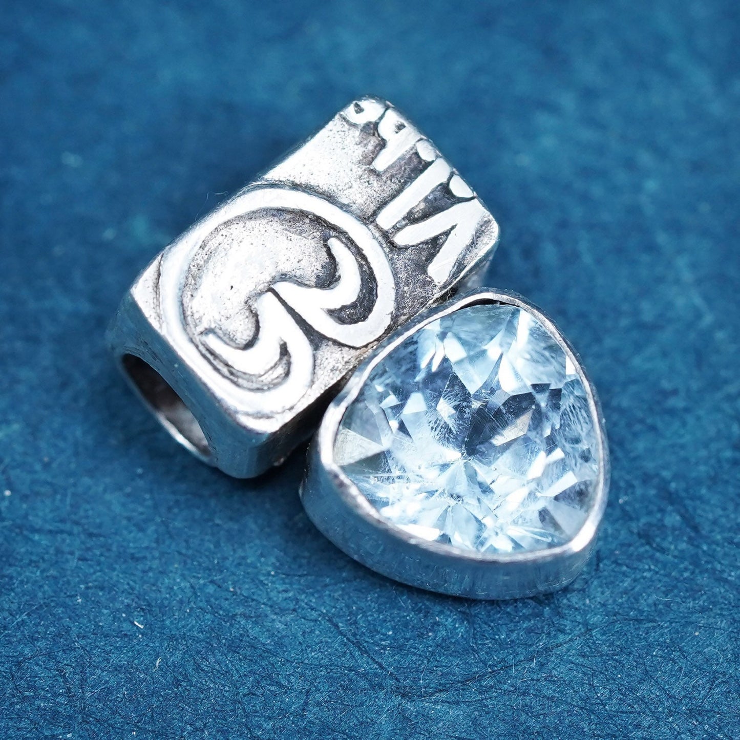 Vintage sterling 925 silver handmade pendant with blue topaz stone