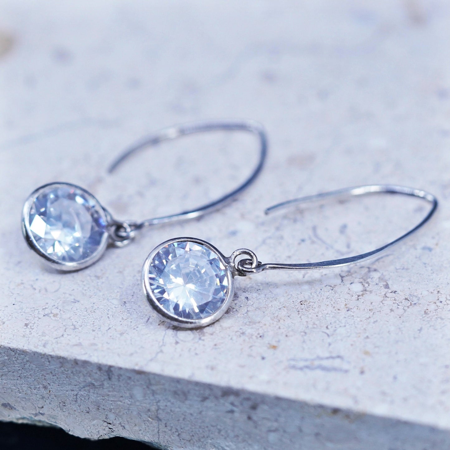 Vintage sterling silver handmade earrings, 92 drop with Cz