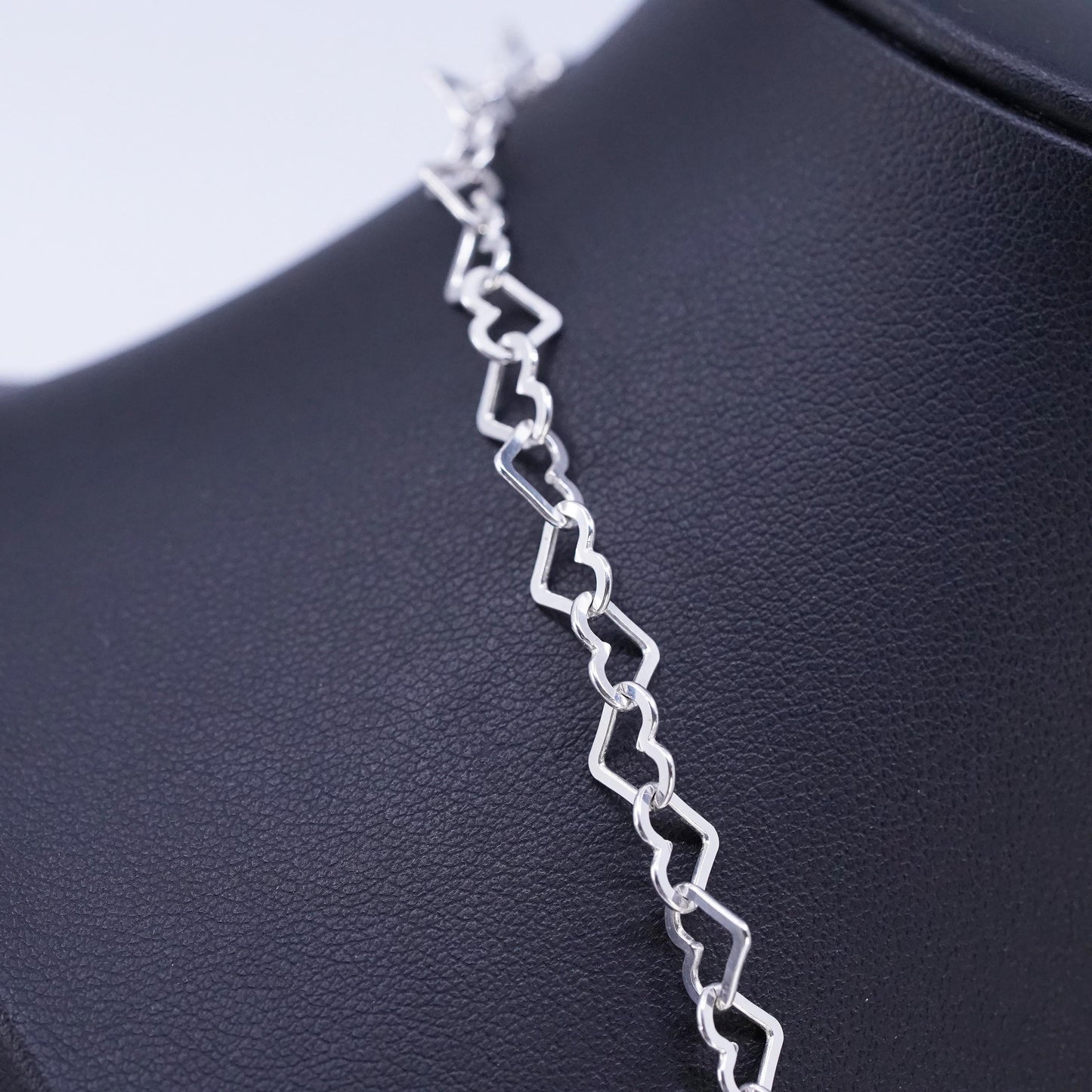 16" 6mm, vintage Milor Italian Sterling 925 silver heart chain necklace
