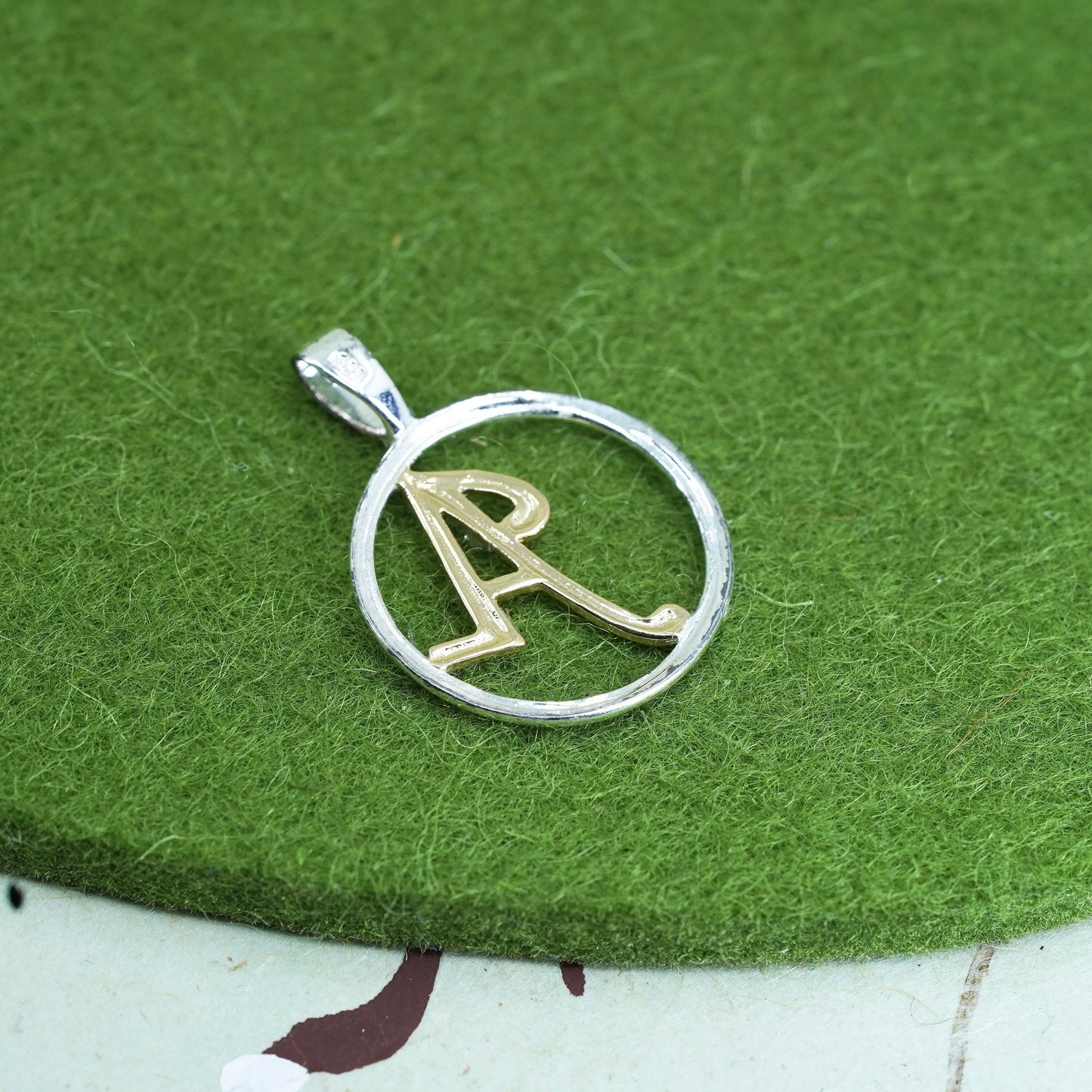 Vintage two tone sterling silver handmade pendant, 925 letter “A” charm