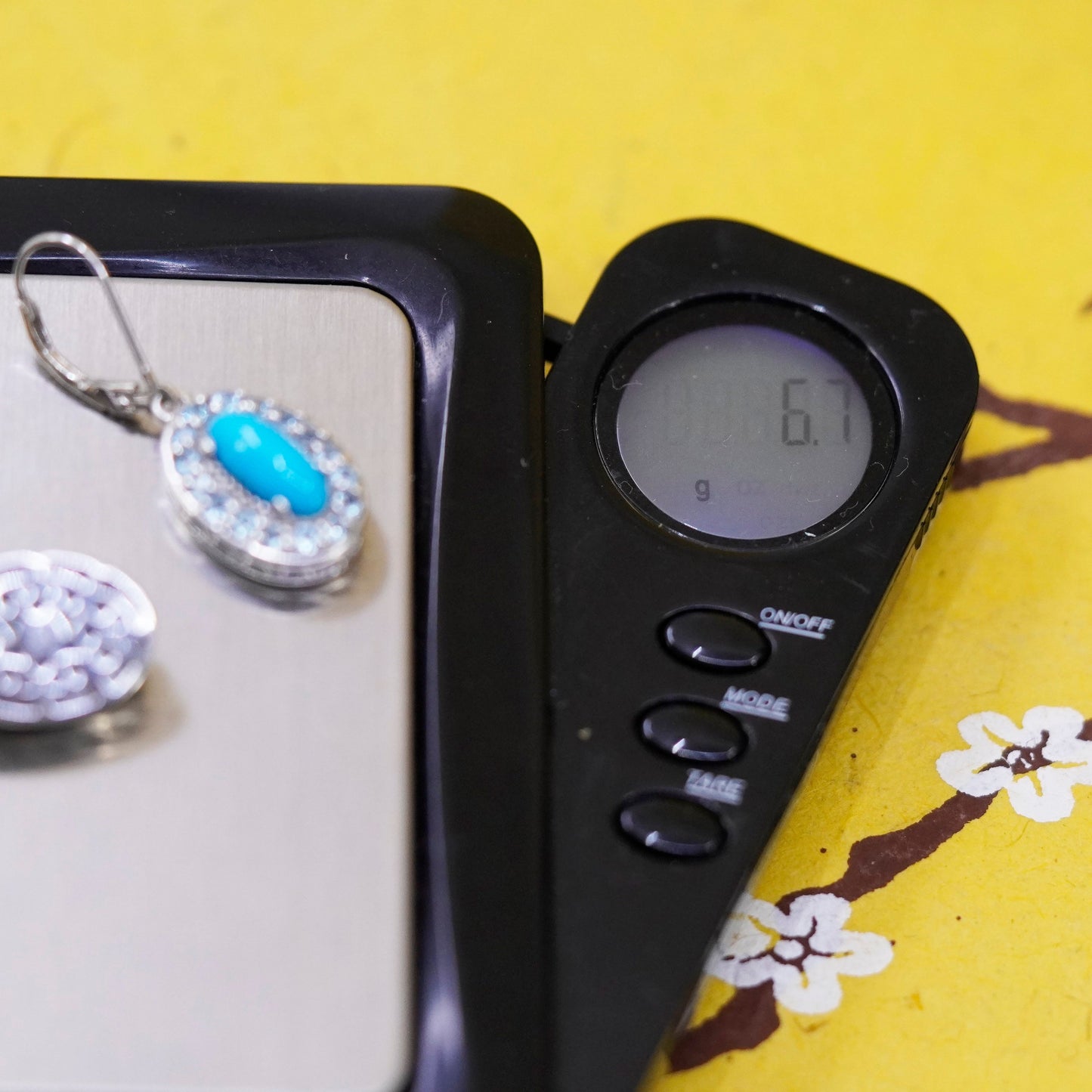 Vintage Sterling 925 silver handmade oval earrings with turquoise and blue cz