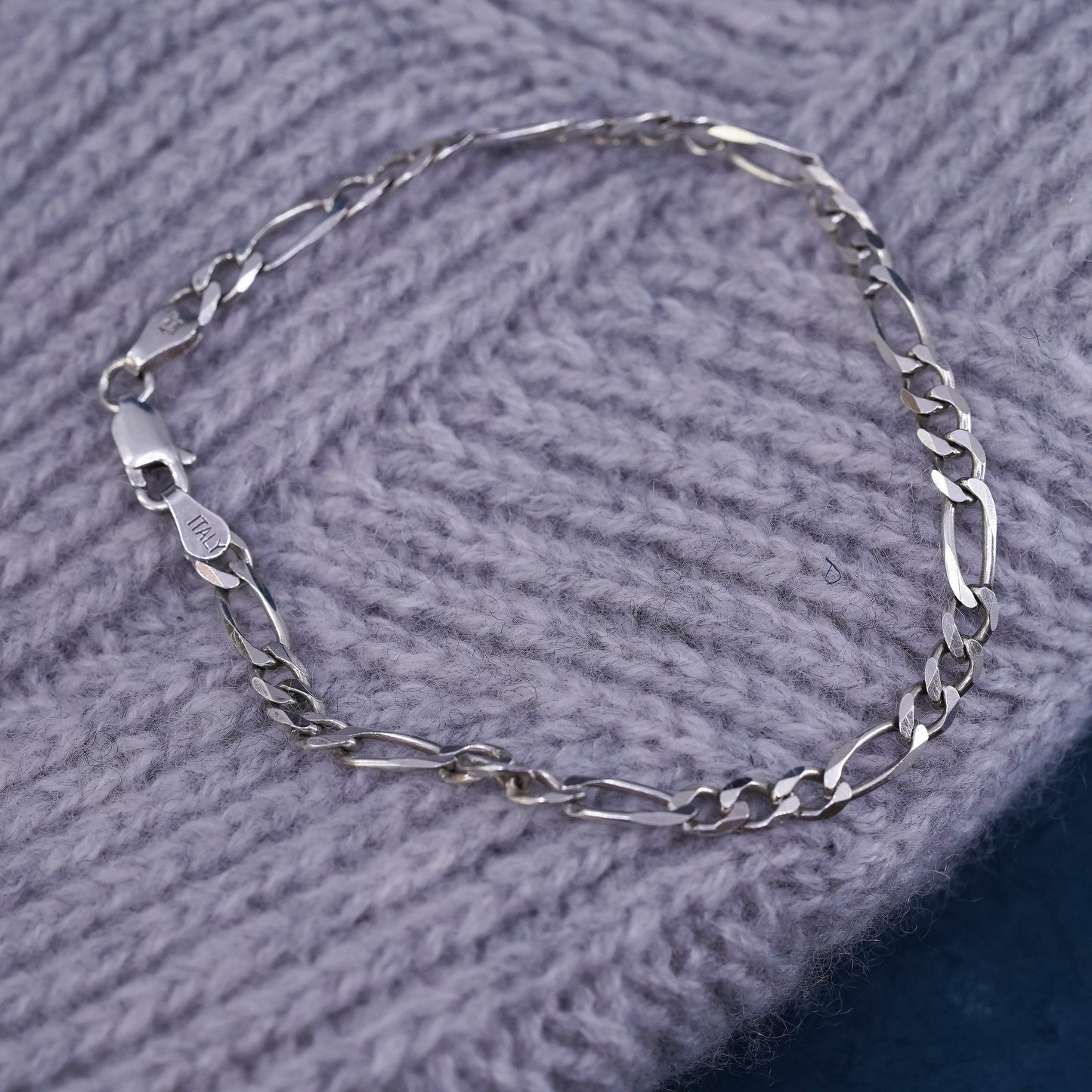 7.5", 5mm, vintage Sterling silver figaro bracelet, solid chain