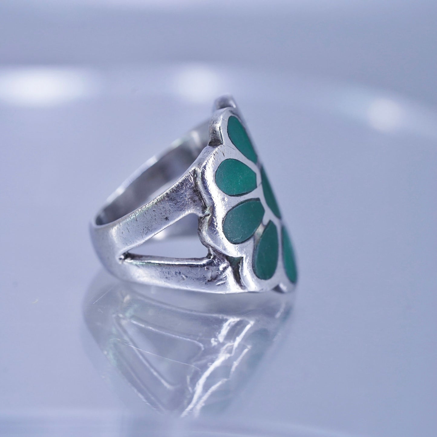 Size 4, Vintage southwestern Sterling 925 silver handmade flower ring turquoise