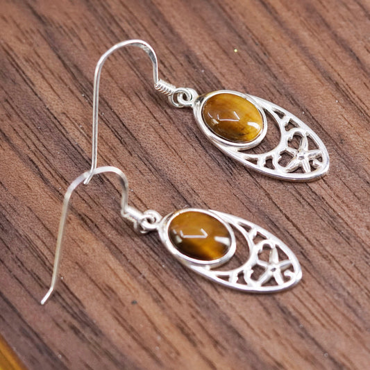 Vintage Sterling 925 silver handmade earrings with golden cat’s eye drops