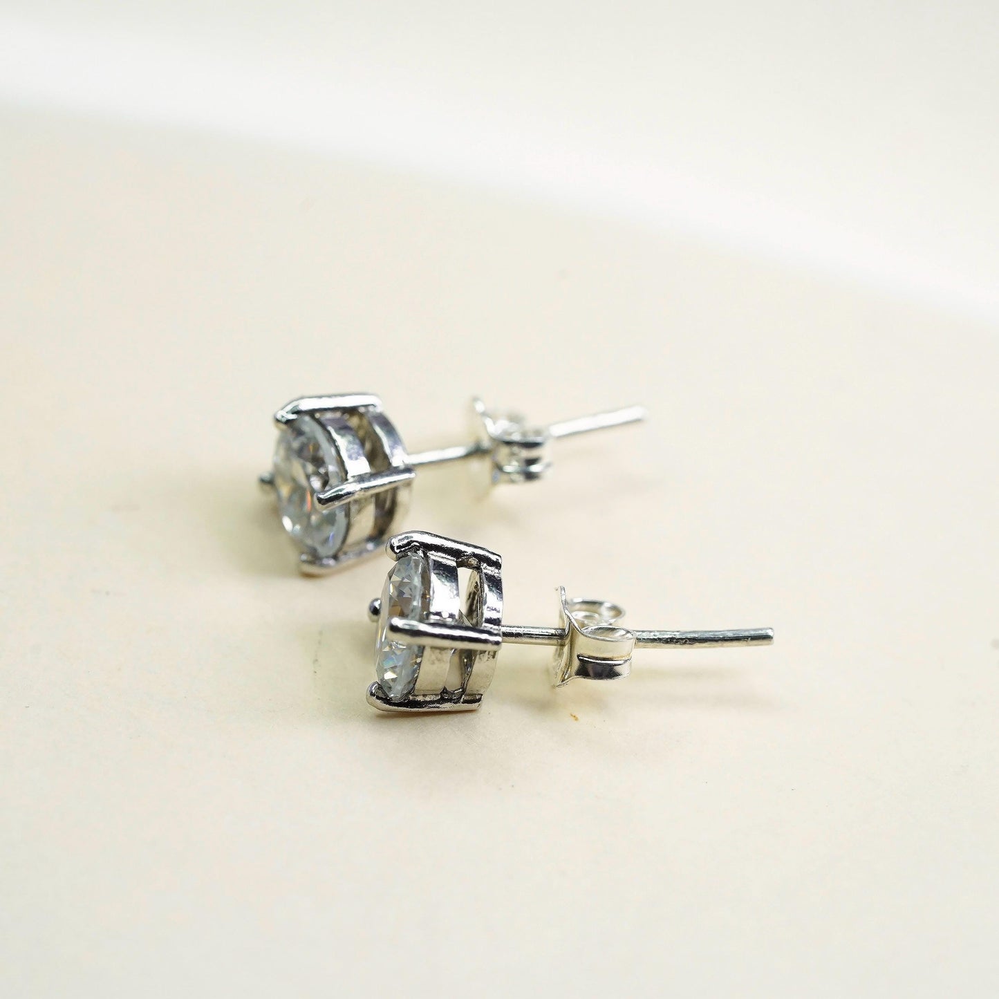 6mm, Vintage sterling 925 silver genuine round cz studs, earrings