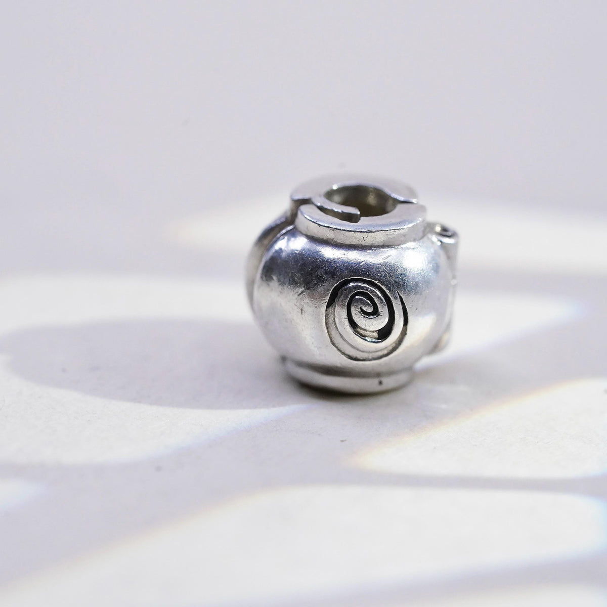 Vintage Balia sterling silver charm, 925 artisan bead sprial embossed