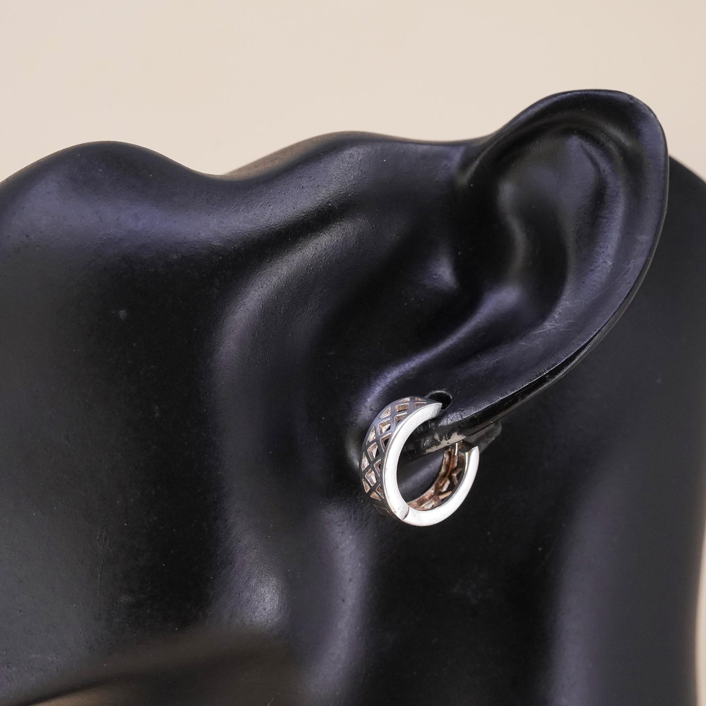0.5”, Vintage sterling silver single earring, 925 huggie hoop with beads