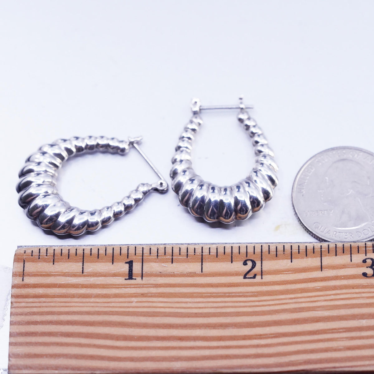 1.25", Vintage 925 Sterling Silver Handmade Ribbed Huggie Hoop Earrings