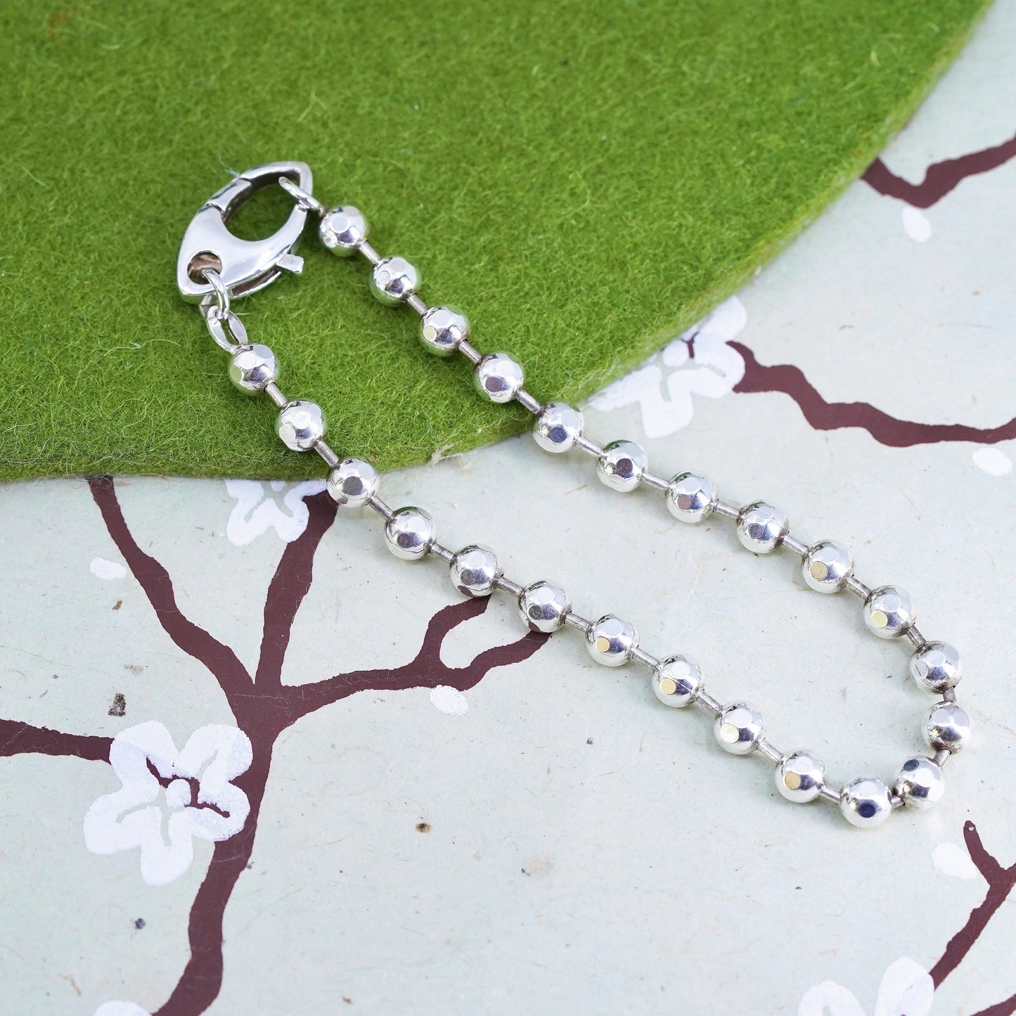 7.25” 5mm, Vintage sterling silver bracelet, 925 5mm bead chain