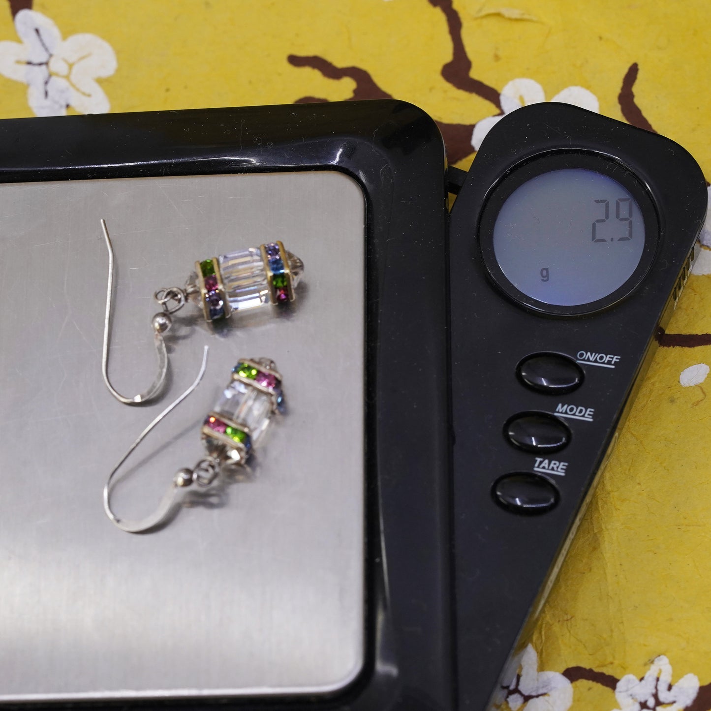Vintage Sterling silver handmade earrings, 925 hooks with cube CZ