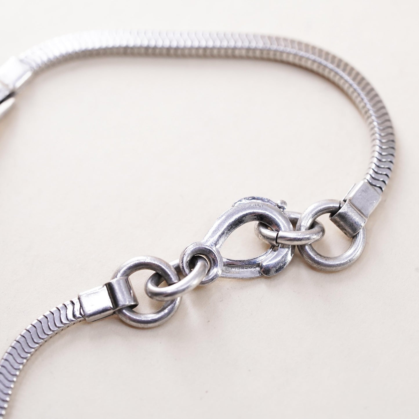 7.5", sterling silver bracelet, Italy 925 square snake chain name tag Janet