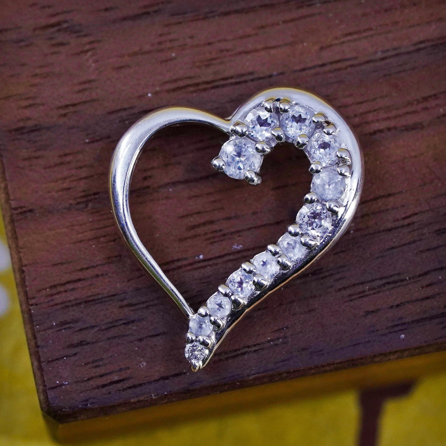 Vintage Sterling 925 silver heart pendant with cluster clear cz