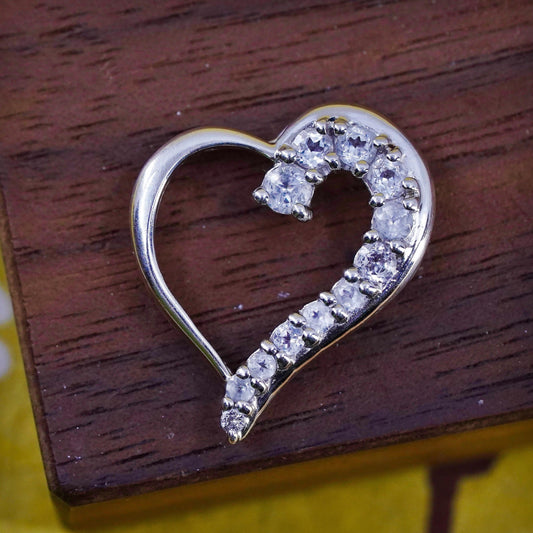 Vintage Sterling 925 silver heart pendant with cluster clear cz