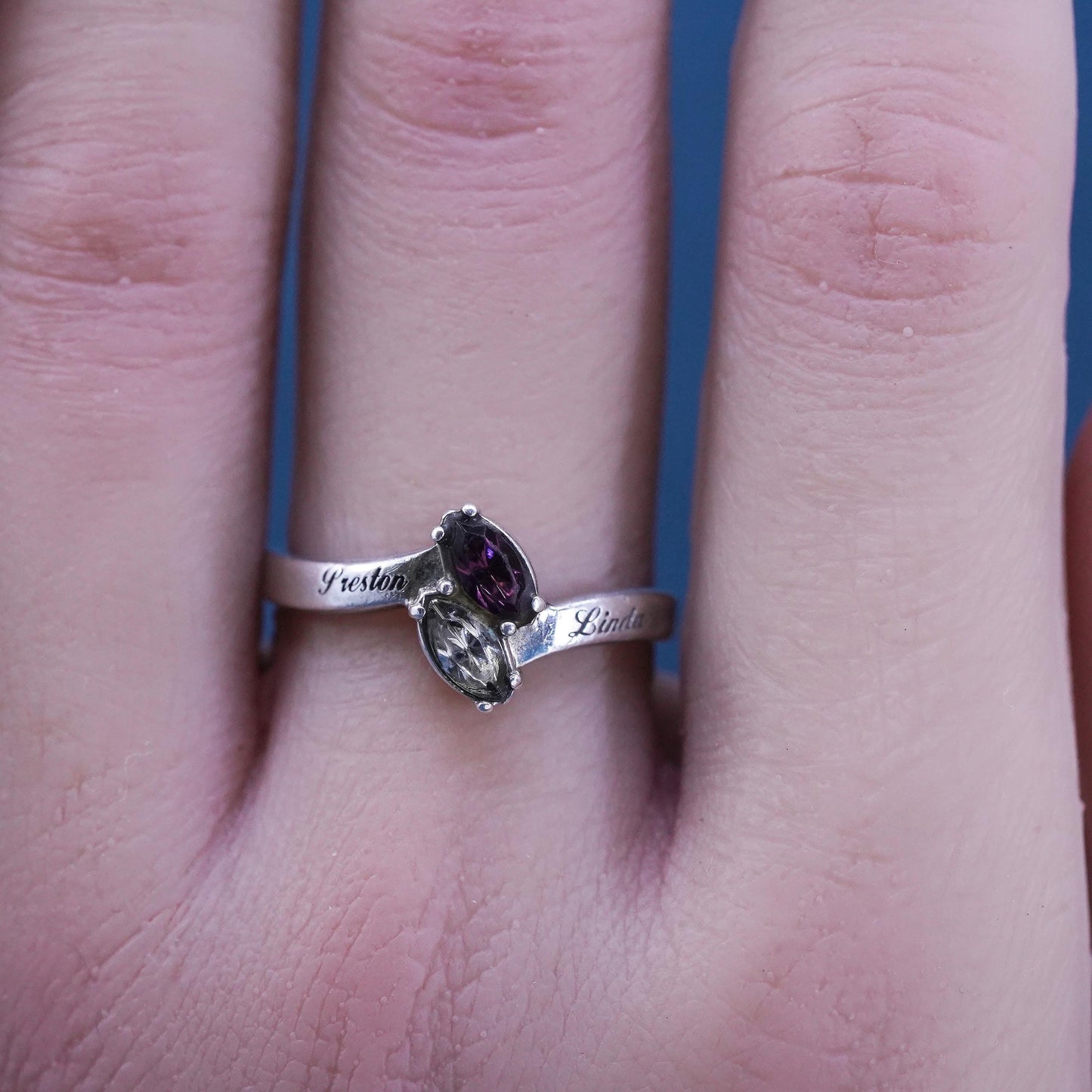 Size 7, vintage sterling 925 silver handmade ring with crystal, engagement ring