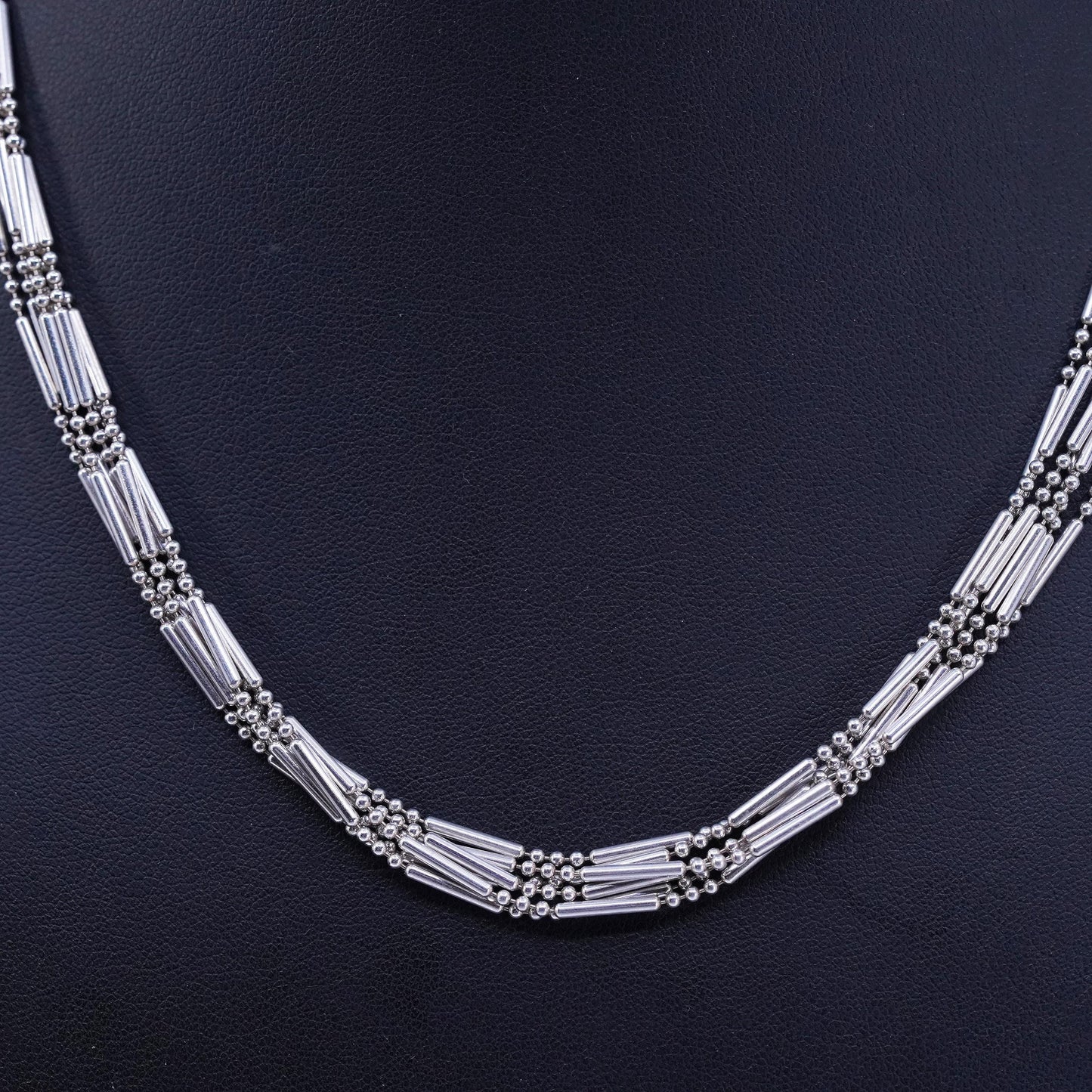 18”, VTG Italian Sterling 925 silver multi 6 strands bar bead chain necklace