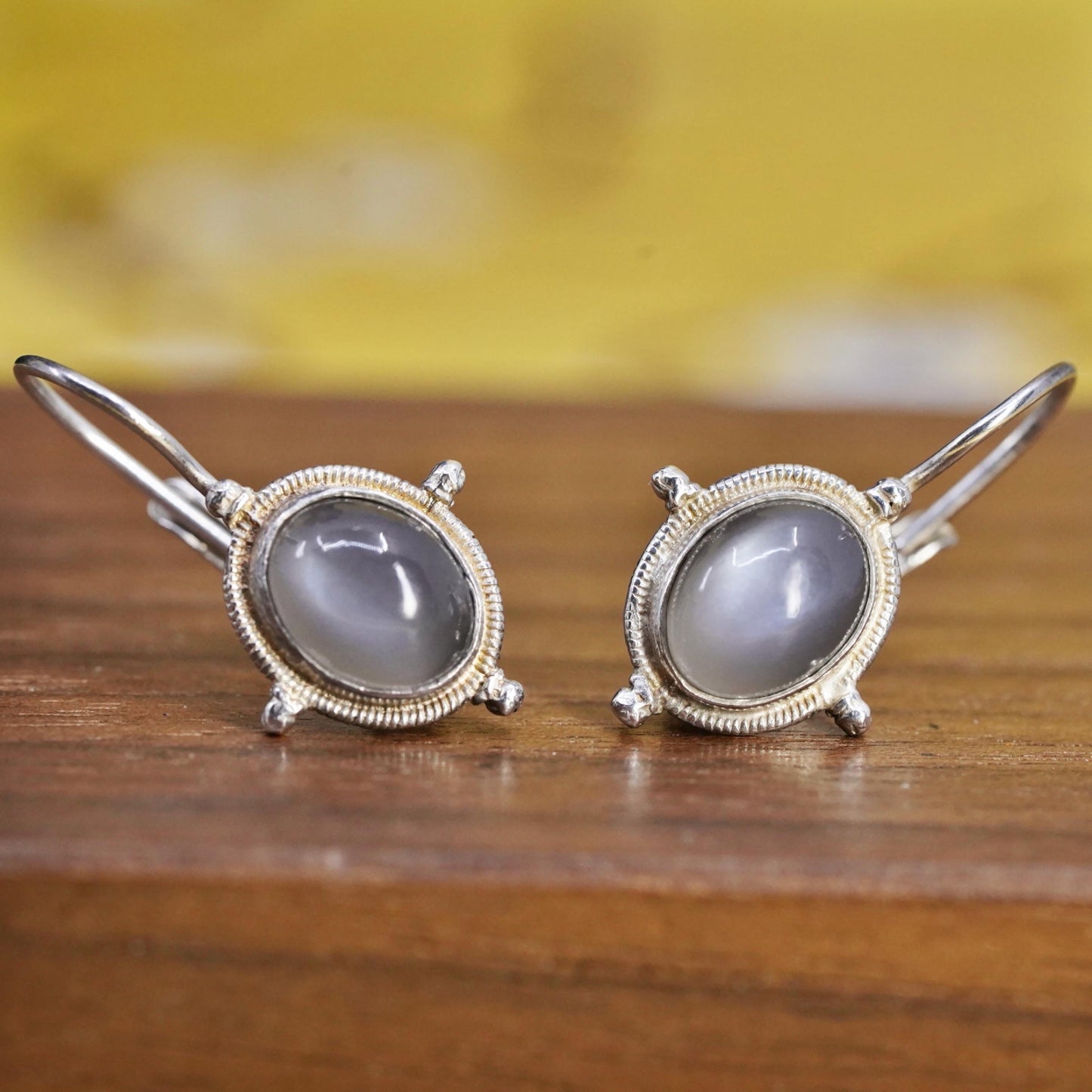 Vintage Sterling 925 silver handmade earrings with oval shaped white moonstone