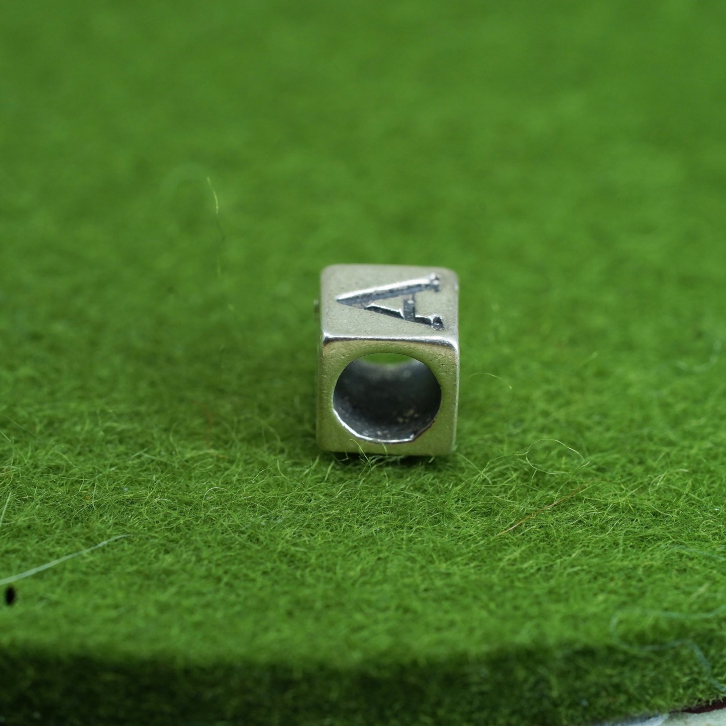 Vintage sterling silver handmade pendant, 925 cube charm engraved letter “A”